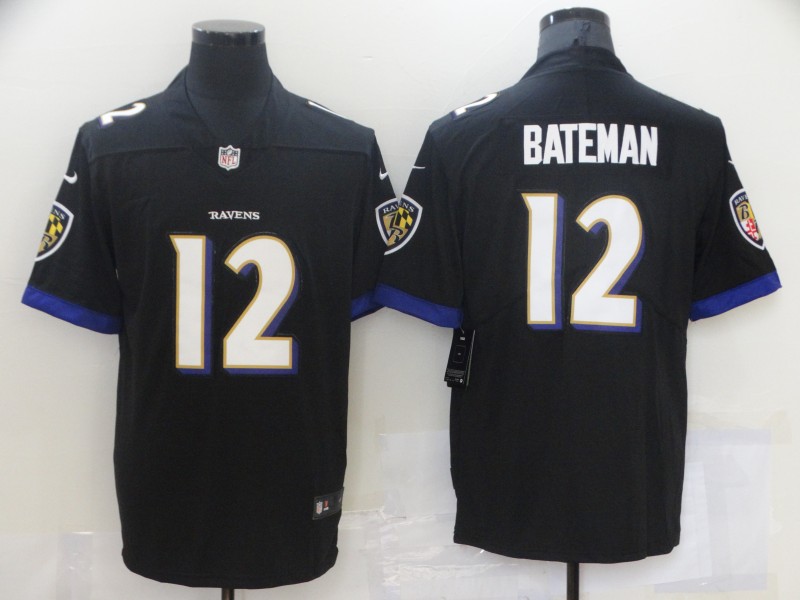 Men's Baltimore Ravens Rashod Bateman #12 Black Jersey